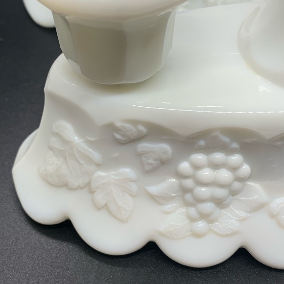 WESTMORELAND vintage white Paneled Grape Milk Glass Candleholders - Picture 7 of 9